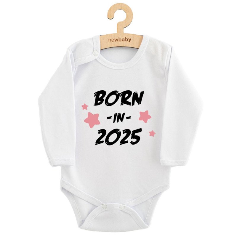 Detské body s potlačou New Baby BORN IN 2025 pink