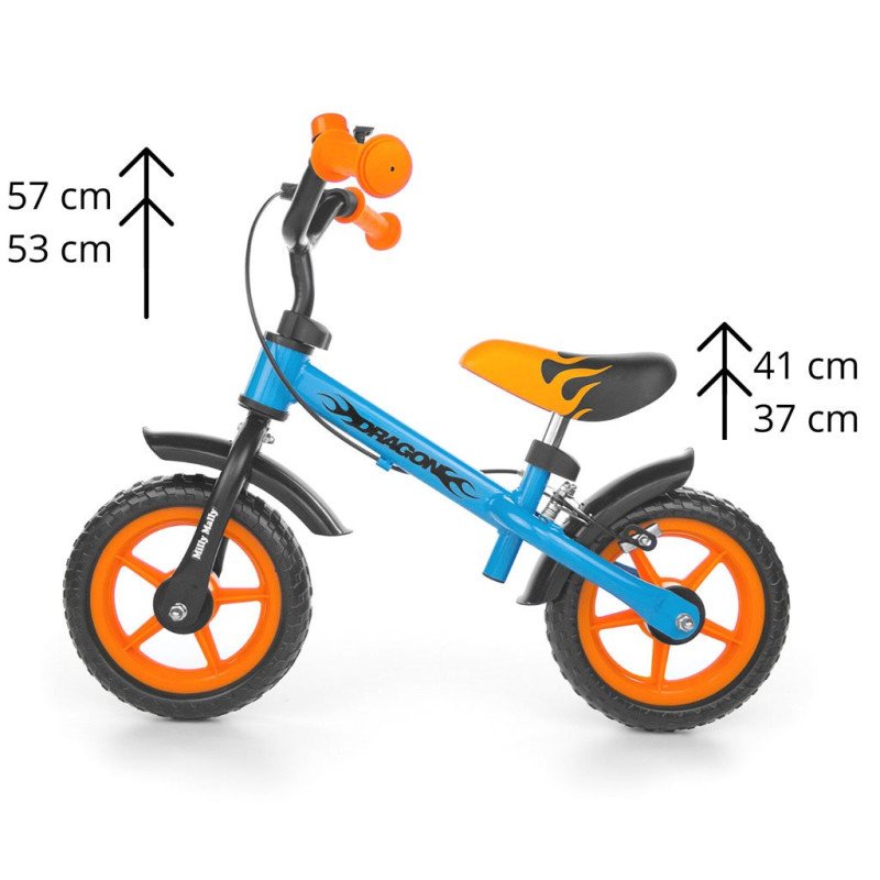 Detské odrážadlo kolo Milly Mally Dragon s brzdou orange-blue