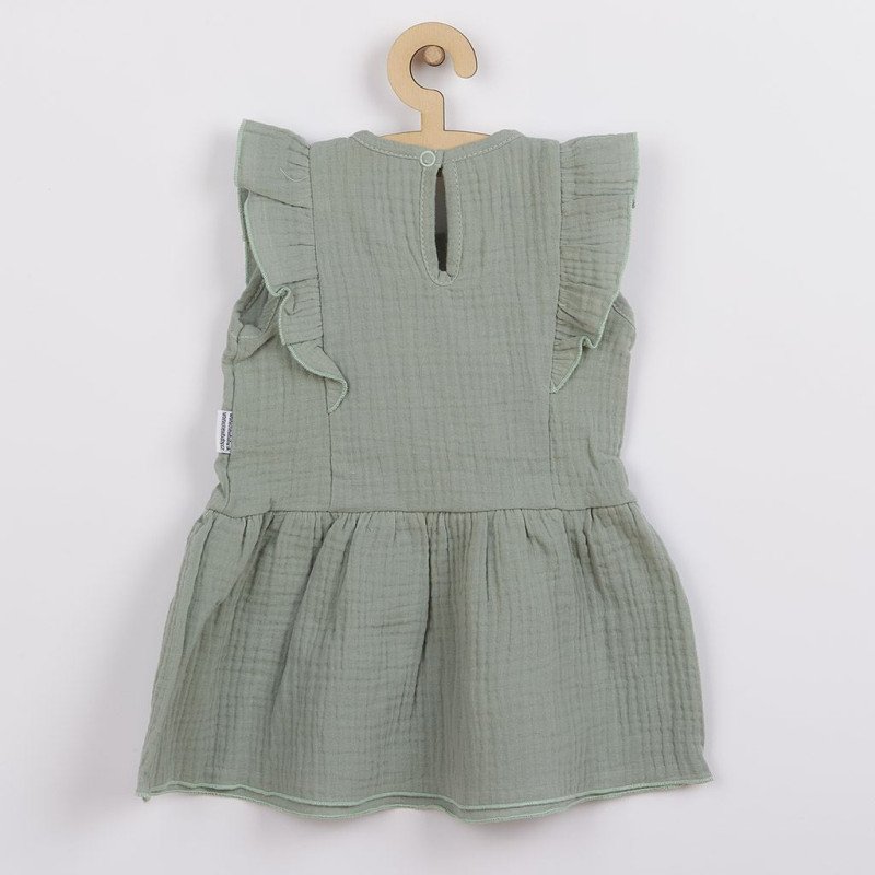 Dojčenské mušelínové šaty New Baby Summer Nature Collection mätové