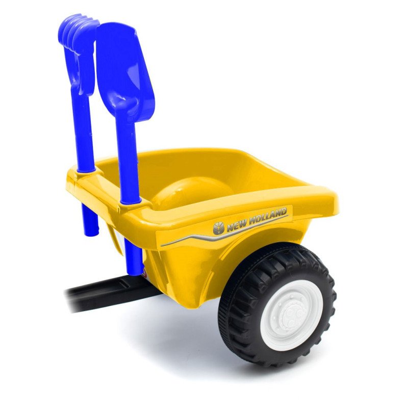 Detské odrážadlo traktor s vlečkou a náradim Baby Mix New Holland žltý