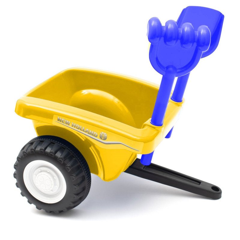 Detské odrážadlo traktor s vlečkou a náradim Baby Mix New Holland žltý