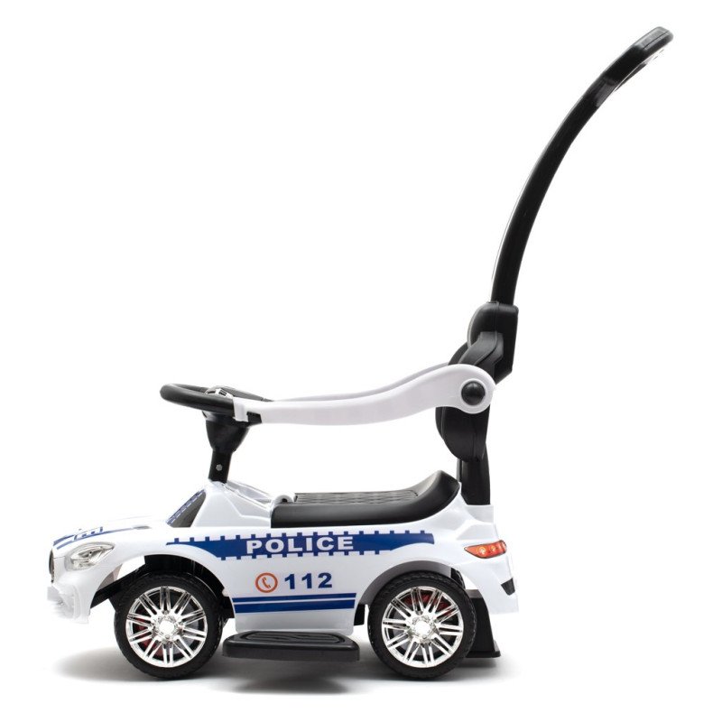 Detské odrážadlo so zvukom a vodiacou tyčou Baby Mix POLICE biele