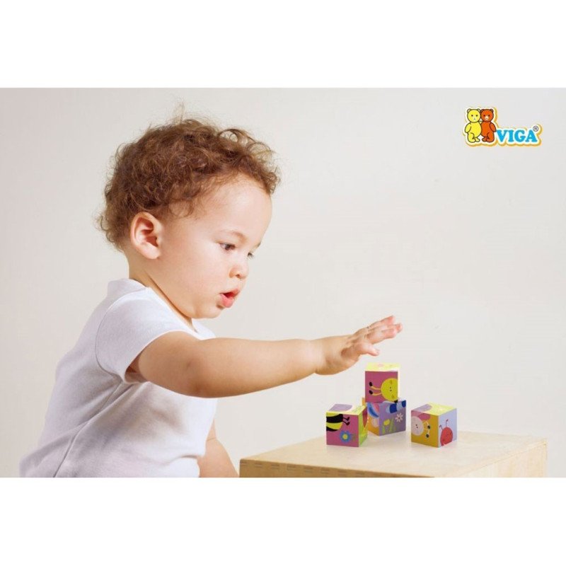 Drevené puzzle kocky pre najmenších Viga Farma