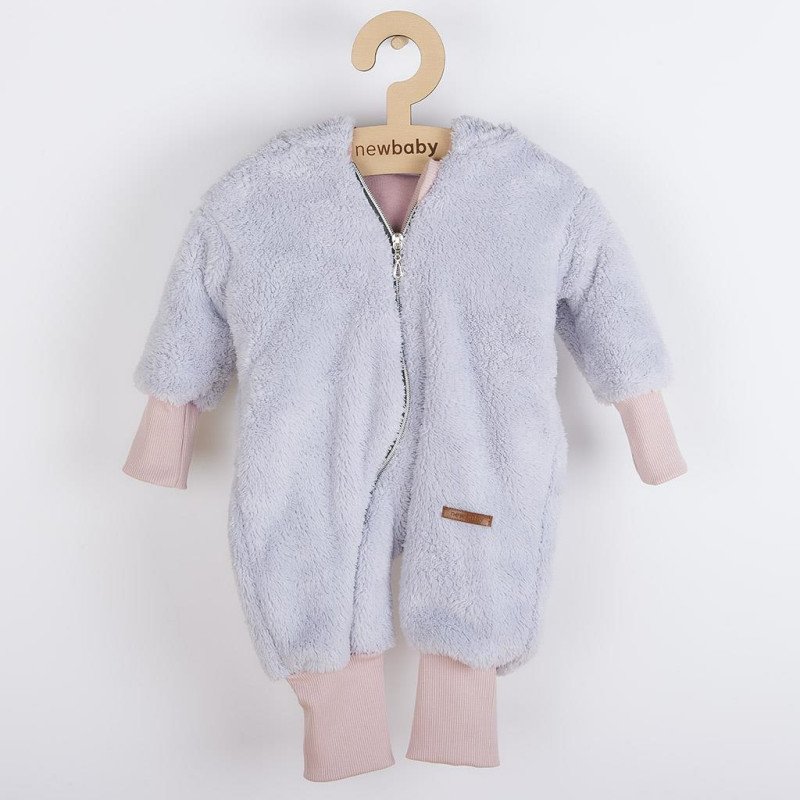 Luxusný detský zimný overal New Baby Teddy bear šedo ružový