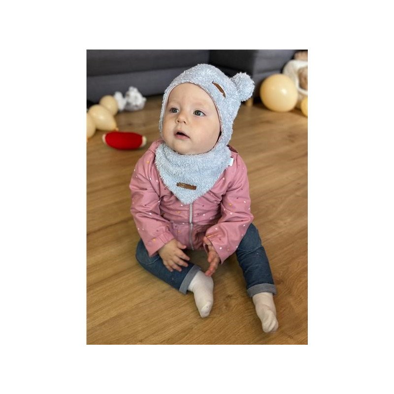 Zimná dojčenská čiapočka so šatkou na krk New Baby Teddy bear šedo ružová