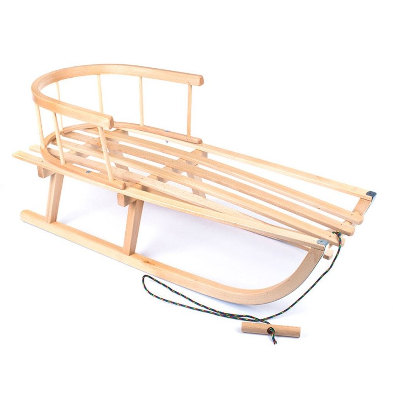 Detské celodrevené sánky s operadlom a povrázkom BAYO 90 cm