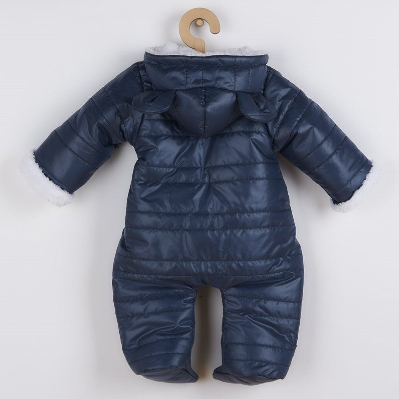 Zimná dojčenská kombinéza s kapucňou s uškami New Baby Pumi blue