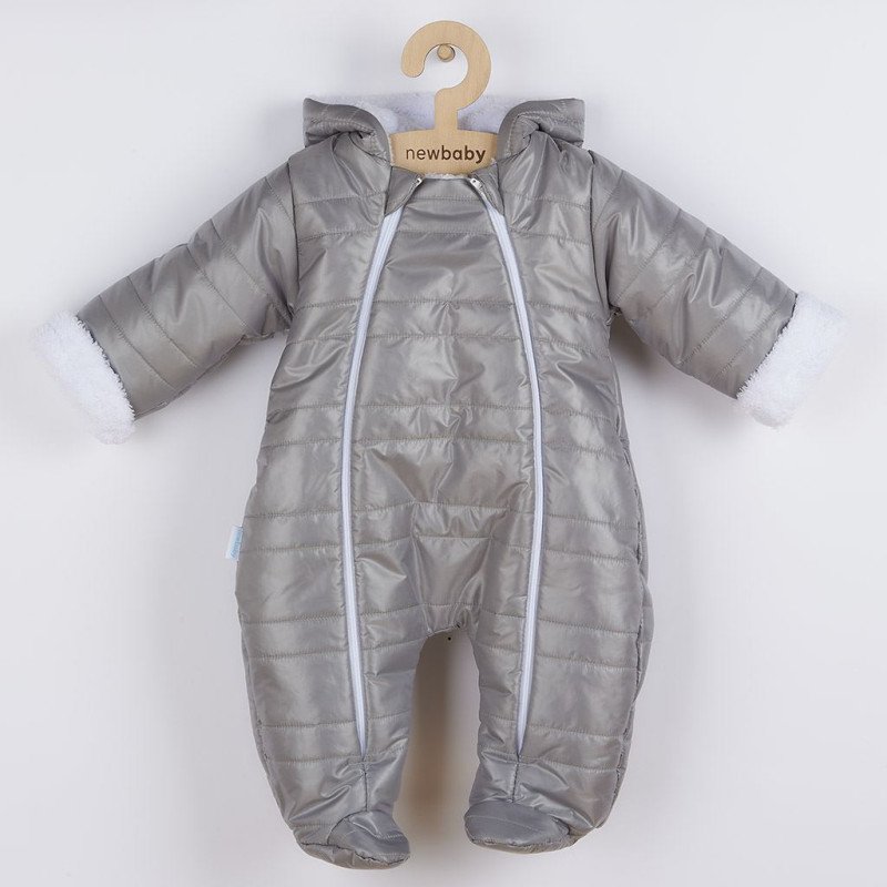 Zimná dojčenská kombinéza s kapucňou s uškami New Baby Pumi grey