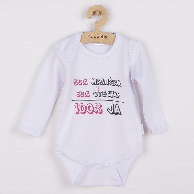 Body s potlačou New Baby 50% MAMIČKA + 50% OTECKO - 100% JA ružové - darčekové balenie