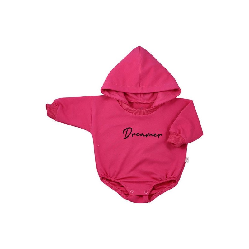 Dojčenské teplákové body s kapucňou baggy Koala Dreamer tmavo ružová