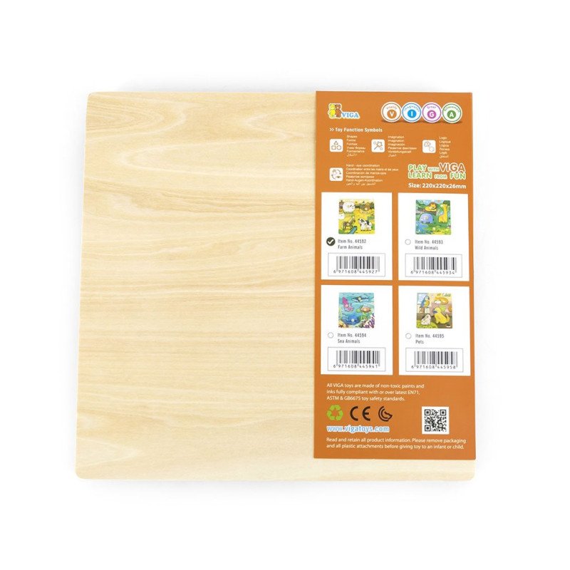 Detské drevené puzzle s úchytmi Viga Farma 4 ks