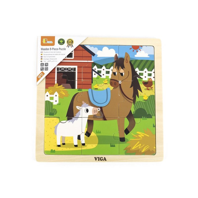 Drevené puzzle pre najmenších Viga 9 ks Koníky