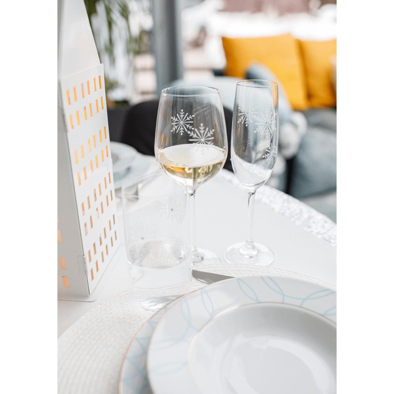Kondela TEMPO-KONDELA SNOWFLAKE VINO, poháre na víno, set 4 ks, s kryštálmi, 450 ml