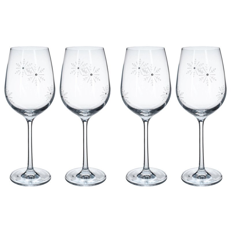 Kondela TEMPO-KONDELA SNOWFLAKE VINO, poháre na víno, set 4 ks, s kryštálmi, 450 ml