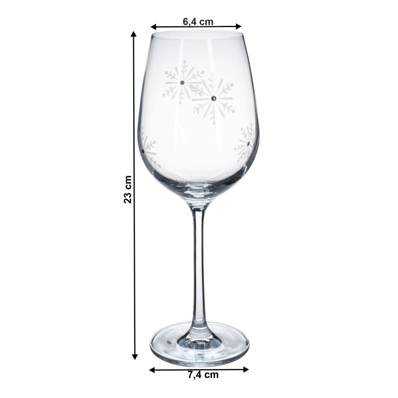 Kondela TEMPO-KONDELA SNOWFLAKE VINO, poháre na víno, set 4 ks, s kryštálmi, 450 ml