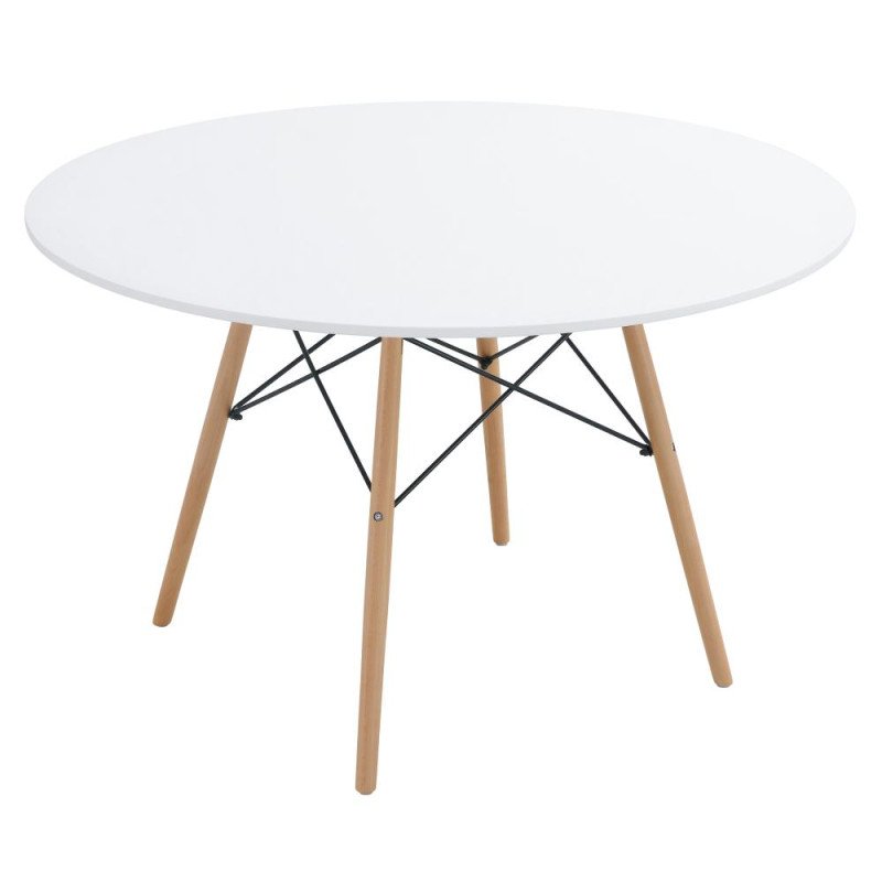 Kondela Jedálenský stôl, biela matná/buk, priemer 120 cm, DEMIN NEW