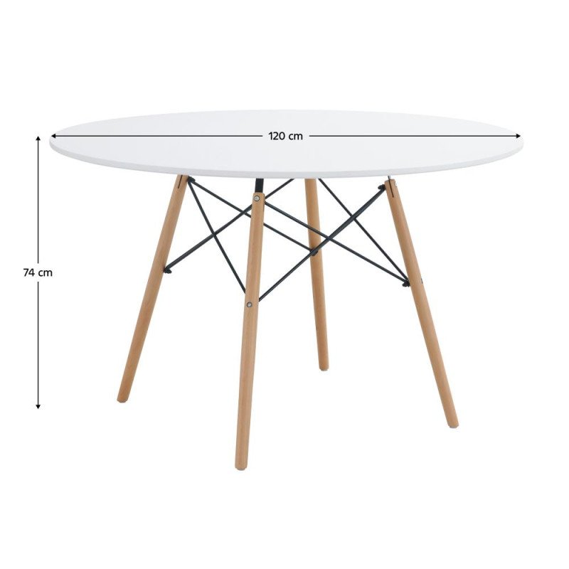 Kondela Jedálenský stôl, biela matná/buk, priemer 120 cm, DEMIN NEW