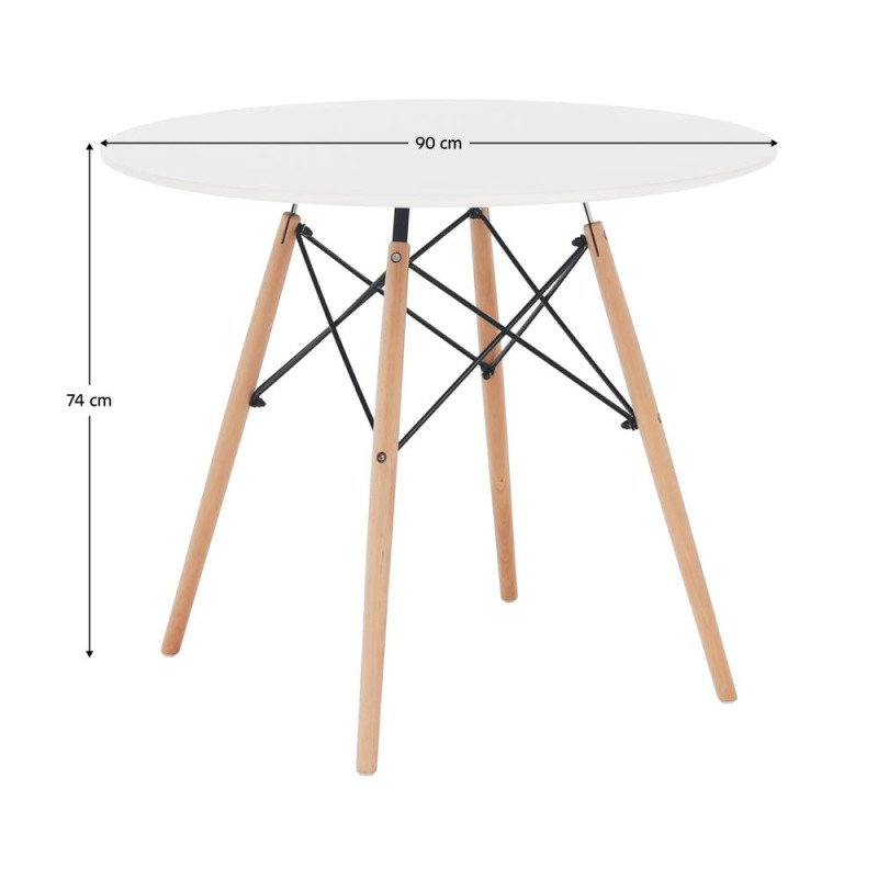 Kondela Jedálenský stôl, biela/buk, priemer 90 cm, GAMIN 2 NEW 90