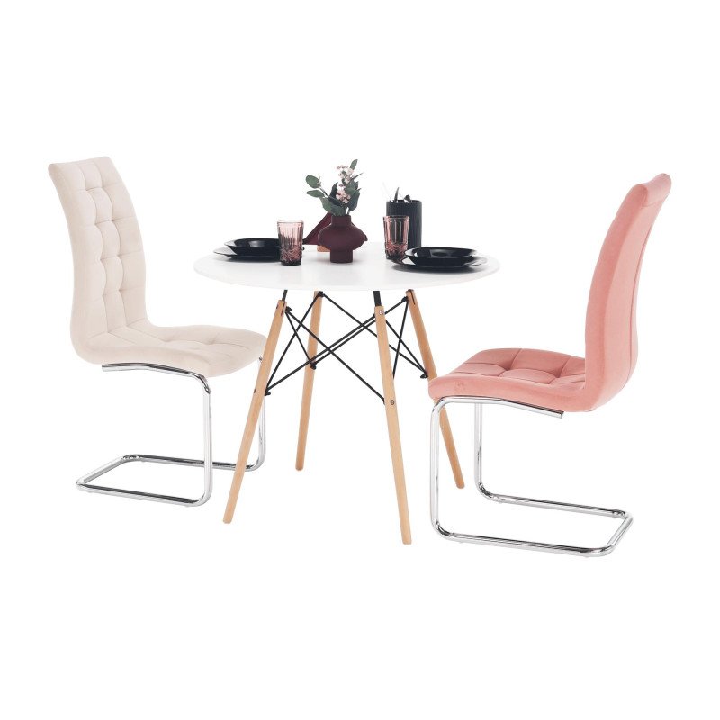 Kondela Jedálenský stôl, biela/buk, priemer 90 cm, GAMIN 2 NEW 90