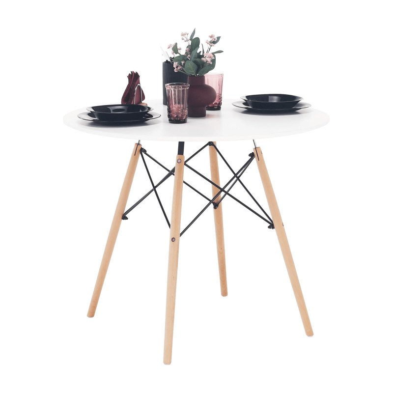 Kondela Jedálenský stôl, biela/buk, priemer 90 cm, GAMIN 2 NEW 90