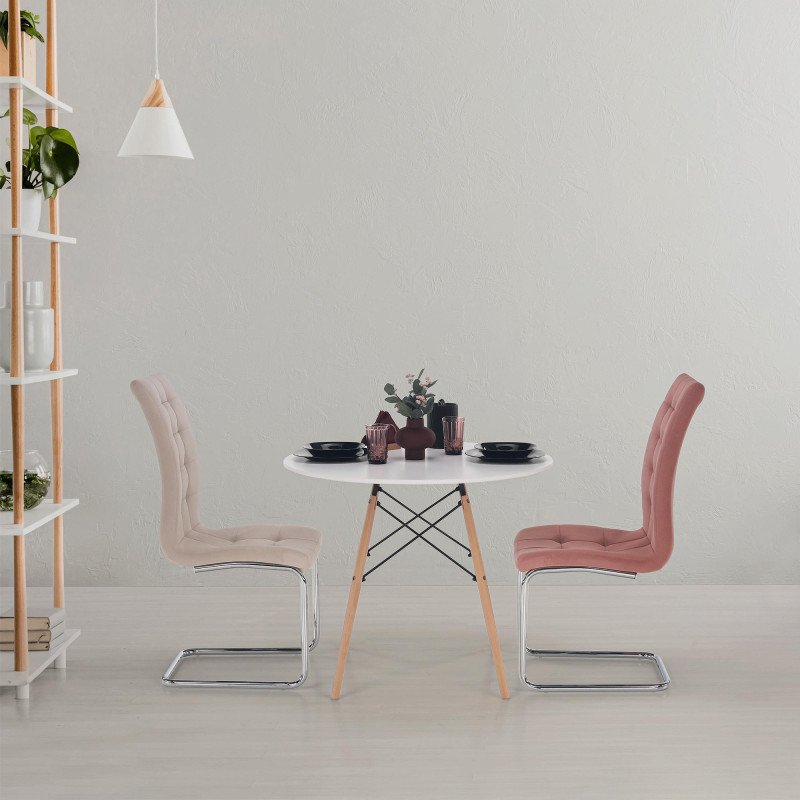 Kondela Jedálenský stôl, biela/buk, priemer 90 cm, GAMIN 2 NEW 90
