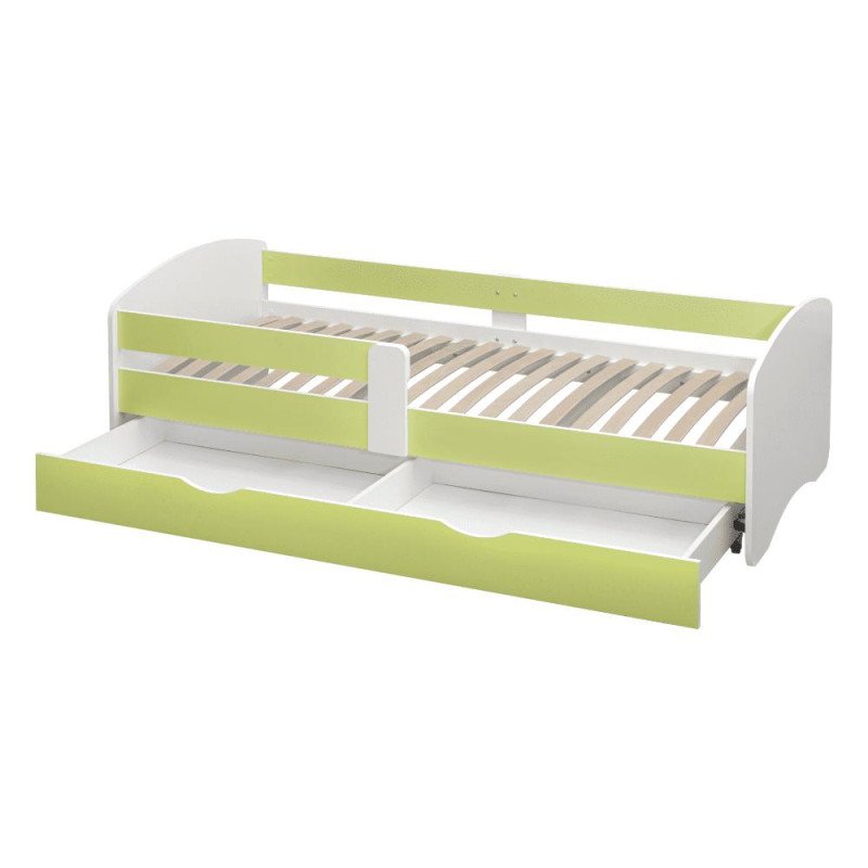 Kondela Posteľ s roštom a úložným priestorom 90x200, biela/zelená, COCOLINO