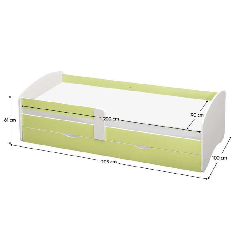 Kondela Posteľ s roštom a úložným priestorom 90x200, biela/zelená, COCOLINO
