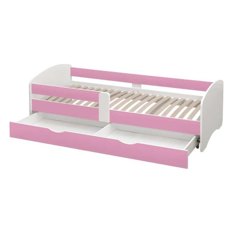 Kondela Posteľ s roštom a úložným priestorom 90x200, biela/ružová, COCOLINO