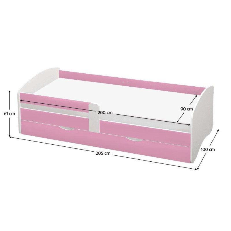 Kondela Posteľ s roštom a úložným priestorom 90x200, biela/ružová, COCOLINO