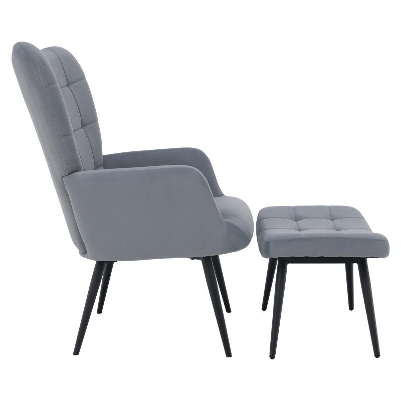 Kondela Kreslo s podnožou, sivá Velvet látka/čierna, HABEN