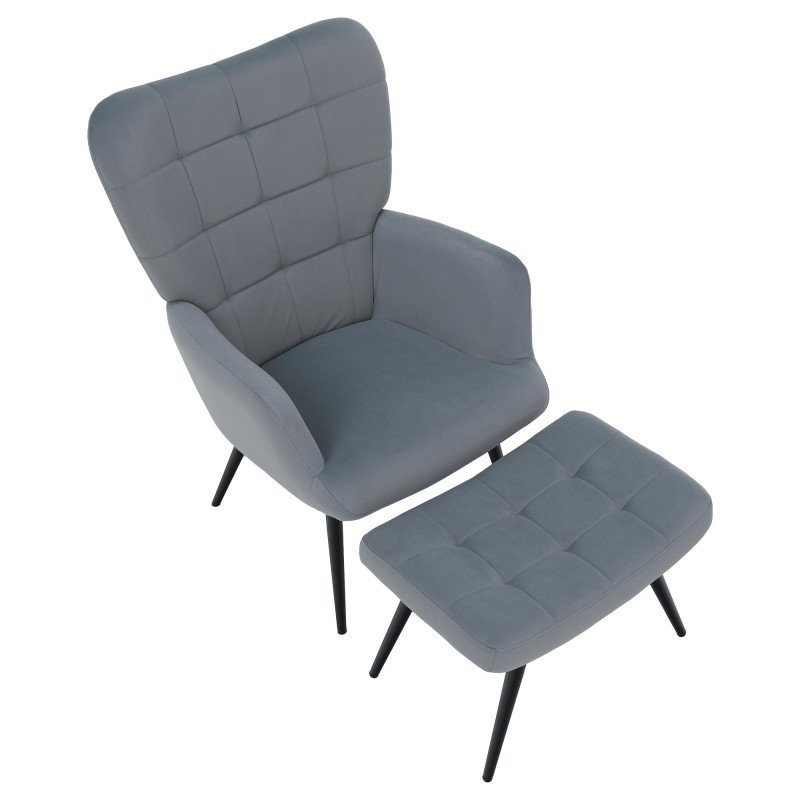 Kondela Kreslo s podnožou, sivá Velvet látka/čierna, HABEN