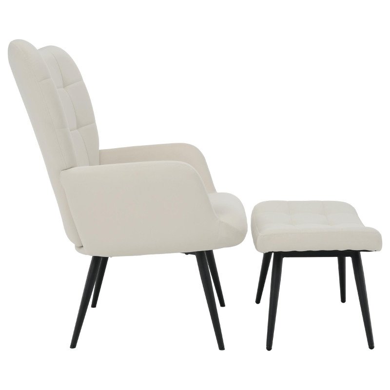 Kondela Kreslo s podnožou, biela Velvet látka/čierna, HABEN