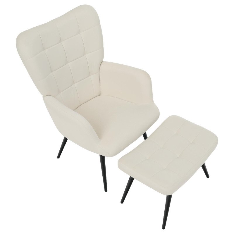 Kondela Kreslo s podnožou, biela Velvet látka/čierna, HABEN
