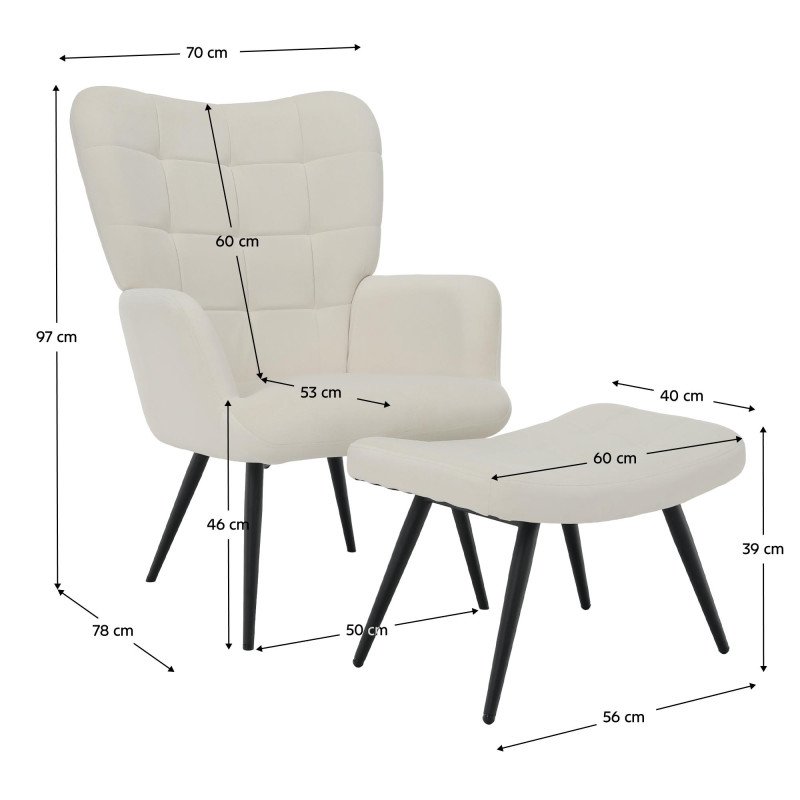 Kondela Kreslo s podnožou, biela Velvet látka/čierna, HABEN