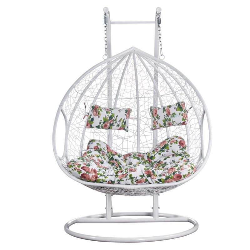 Kondela Závesné dvojkreslo, biela/vzor kvety, DELIA