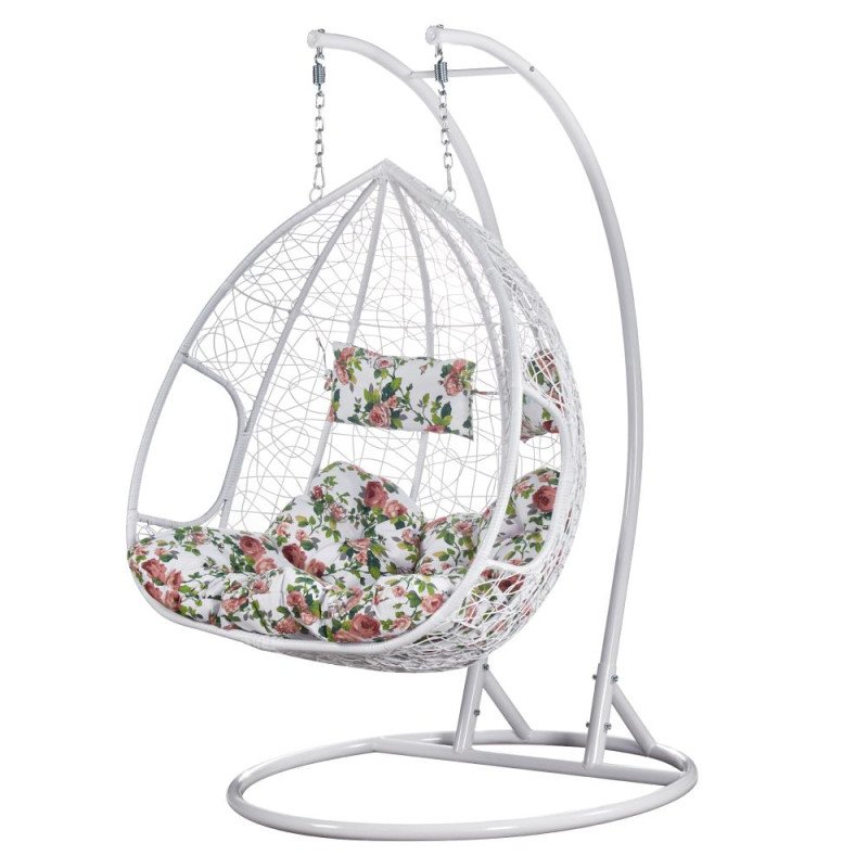 Kondela Závesné dvojkreslo, biela/vzor kvety, DELIA