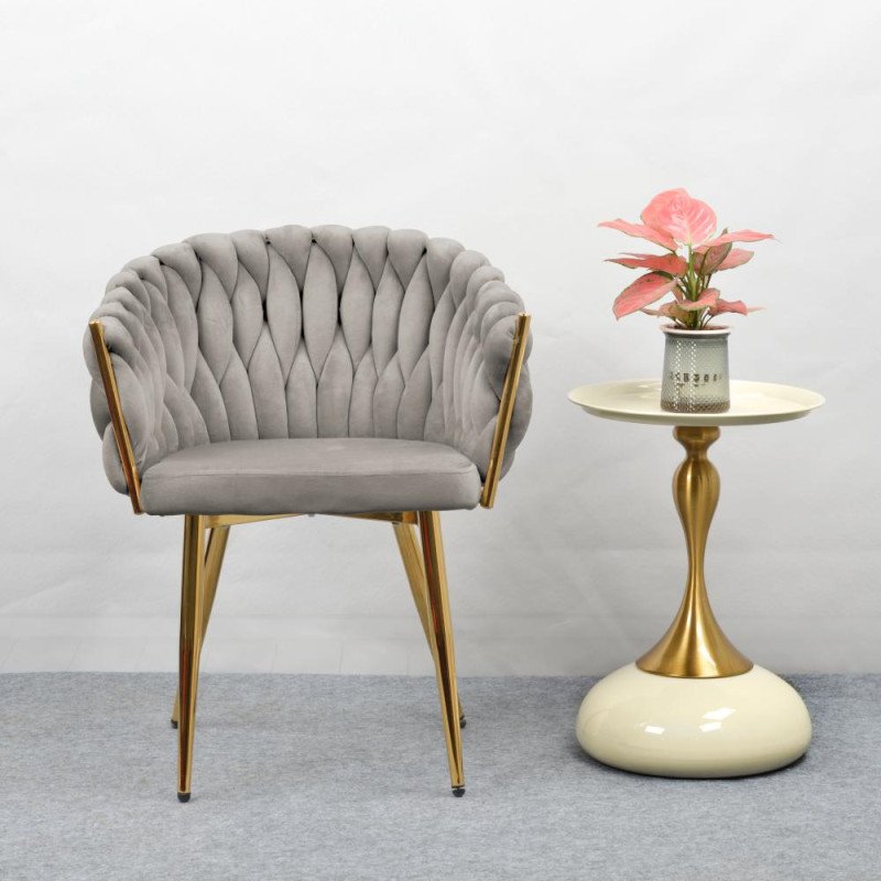 Kondela Jedálenské kreslo, sivohnedá Taupe Velvet látka/gold chróm zlatý, DEILA