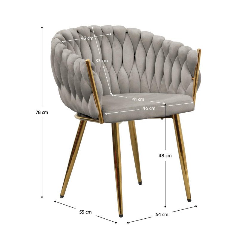 Kondela Jedálenské kreslo, sivohnedá Taupe Velvet látka/gold chróm zlatý, DEILA