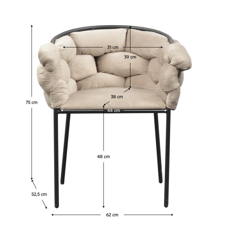 Kondela Jedálenské kreslo, sivohnedá Taupe Velvet látka/čierna, DOROTA