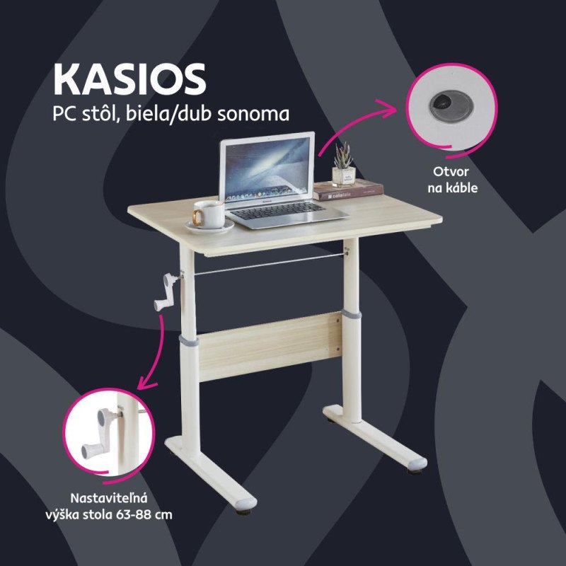 Kondela Rastúci písací stôl, dub/biela, KASIOS