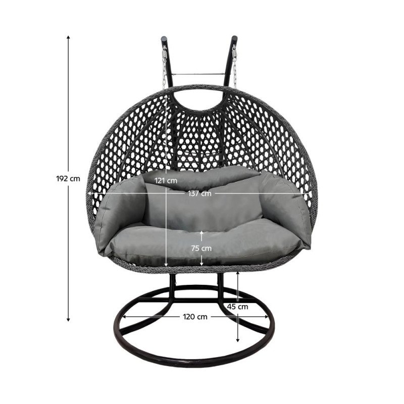 Kondela Závesné dvojkreslo, čierna/sivá/tmavosivá, DAKAN NEW