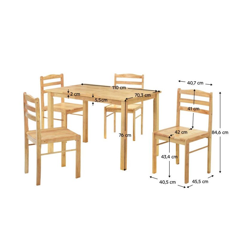 Kondela Jedálenský set 1+4, masívne drevo, prírodná, LOAK