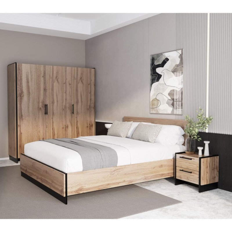 Kondela Nočný stolík, set 2 ks, dub wotan/čierna, AMONI 2S