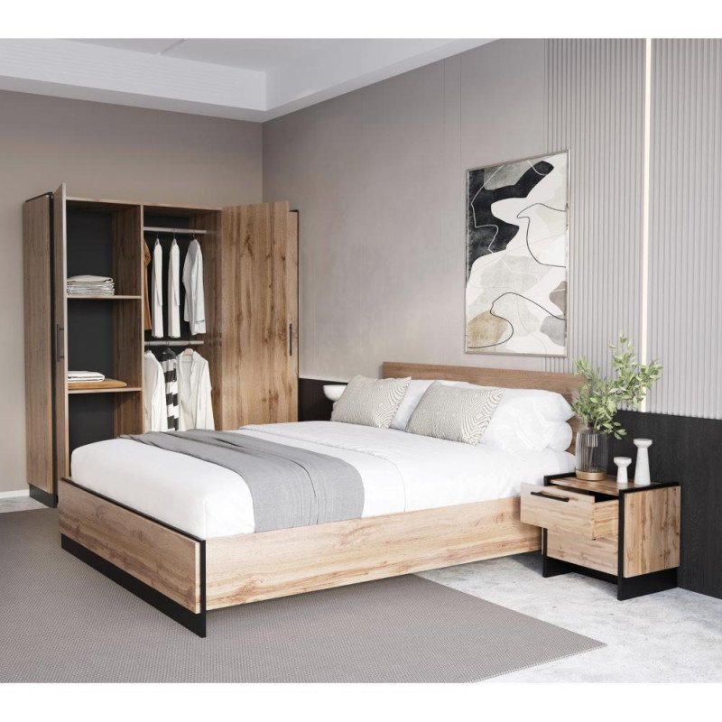 Kondela Nočný stolík, set 2 ks, dub wotan/čierna, AMONI 2S