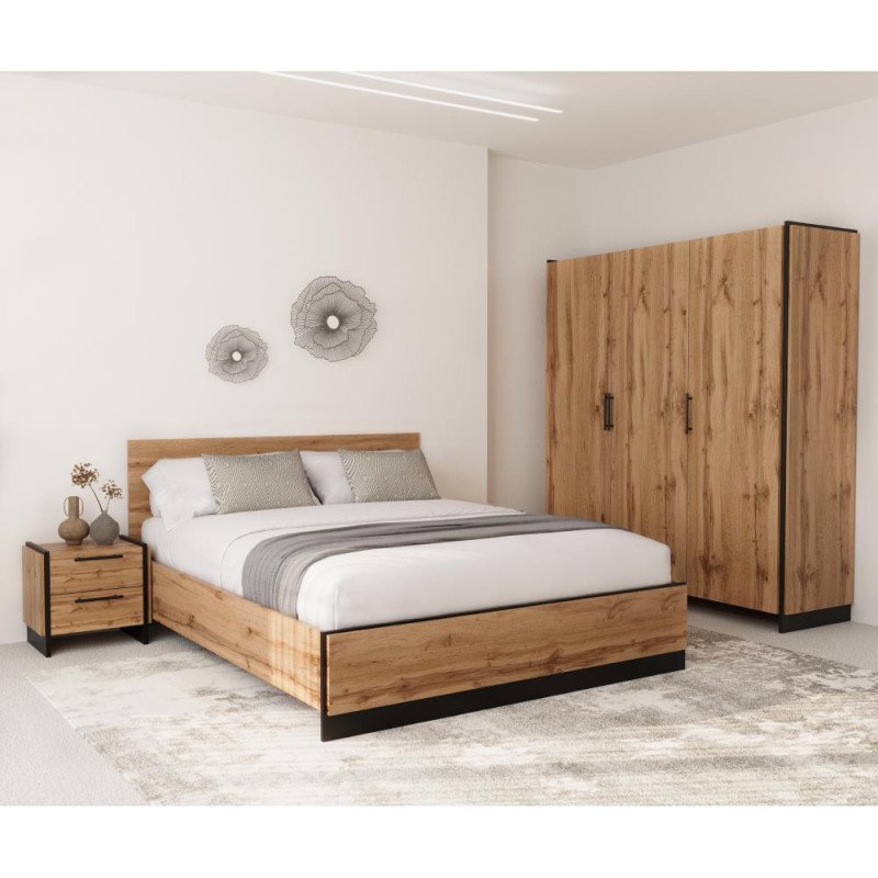 Kondela Nočný stolík, set 2 ks, dub wotan/čierna, AMONI 2S