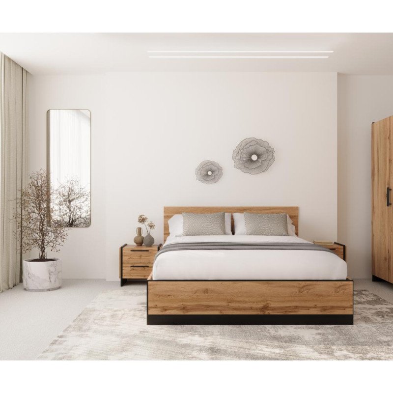 Kondela Nočný stolík, set 2 ks, dub wotan/čierna, AMONI 2S