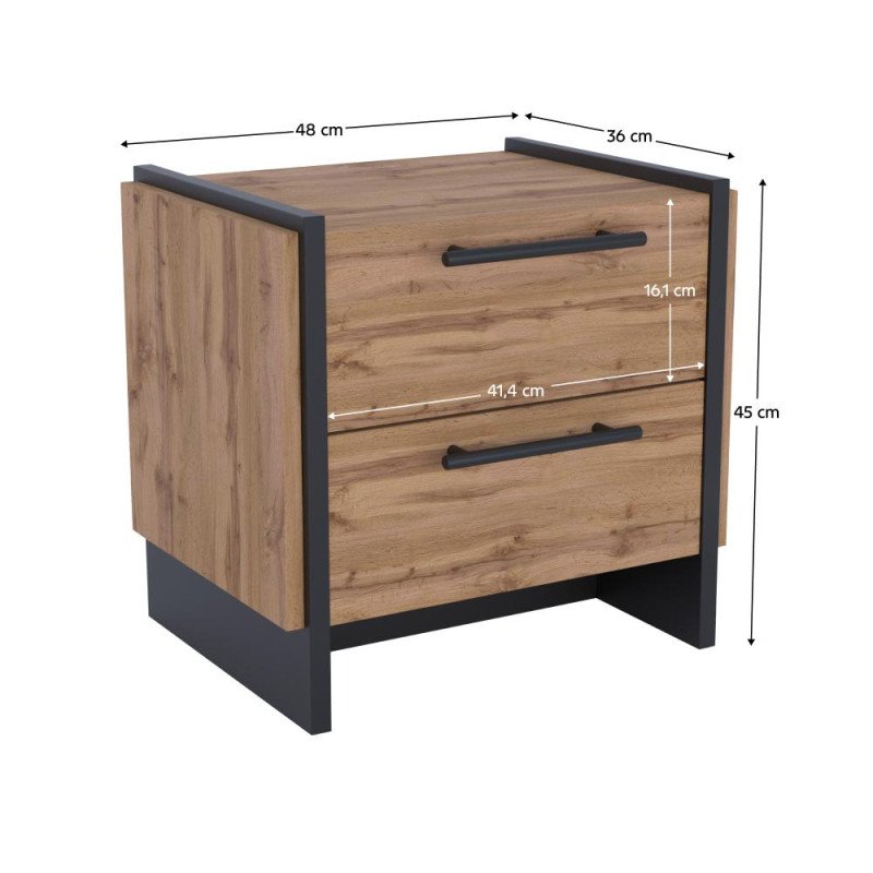 Kondela Nočný stolík, set 2 ks, dub wotan/čierna, AMONI 2S
