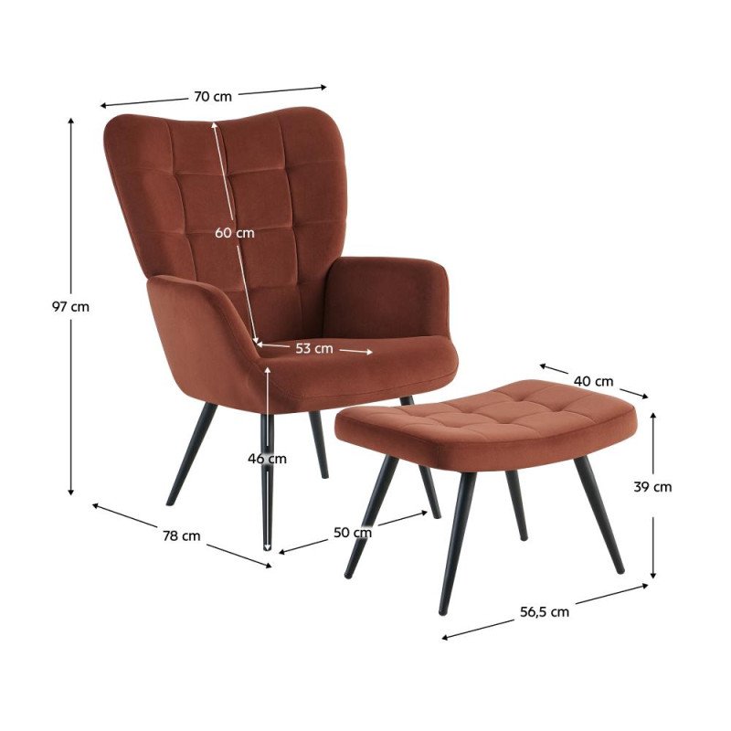 Kondela Kreslo s podnožou, hnedá Velvet látka/čierna, HABEN