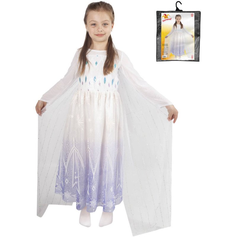 KARNEVAL Šaty zimní královna vel. M 6-8 let (117-128cm) KOSTÝM