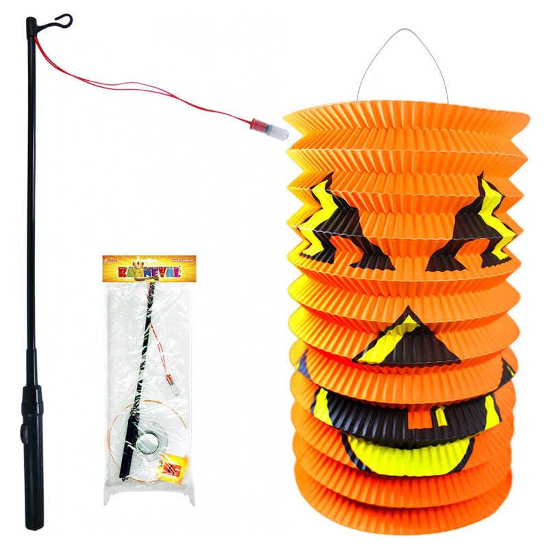 KARNEVAL Lampion Dýně papírový set se svítící hůlkou 15cm na baterie